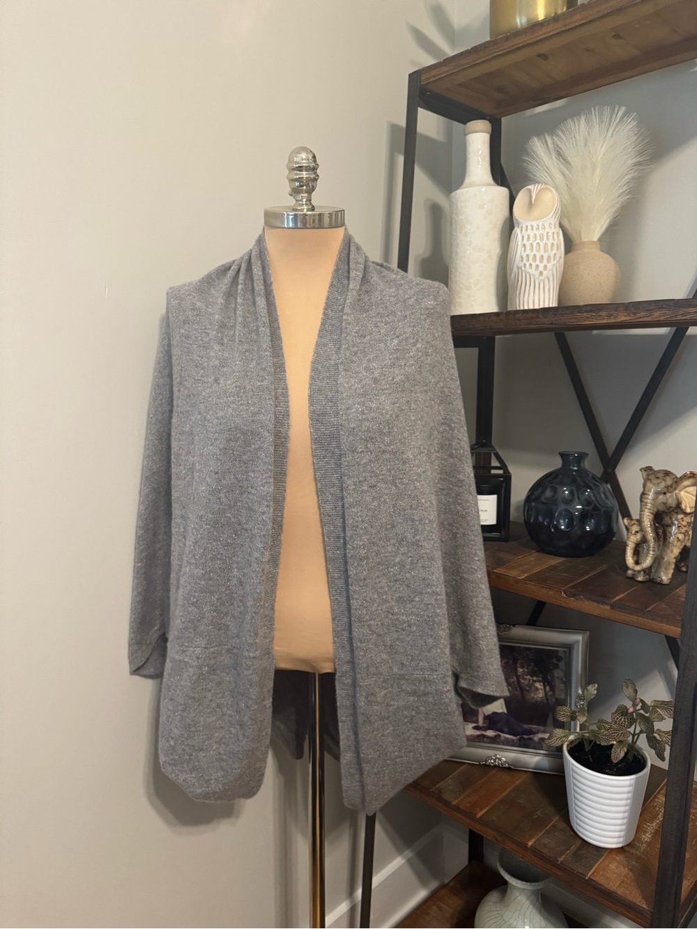 Subtle Luxury 100% Cashmere Cocoon Shawl Cardigan Size O/S Speckled Gray